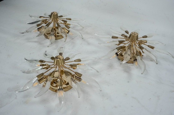 Set of three ceiling lamps in brass and crystal. Italy 1970s, Ceiling lights, Gold (photo 6 of 17)