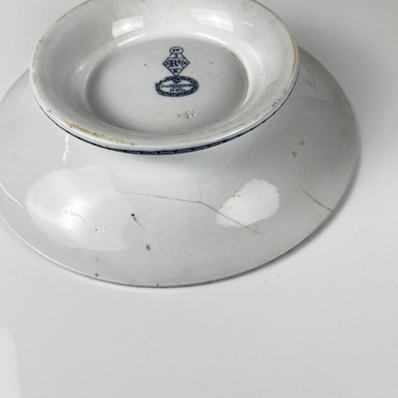 Image 1 of Low blue "Butterfly" compote dish on pedestal by Minton &co, England, 19th century