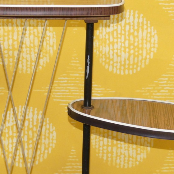 Image 1 of wunderschöne 70er 60er Jahre Blumenbank Etagere Resopal Teak Optik Deko Blumenhocker plant stand Retro Flowerstool vintage