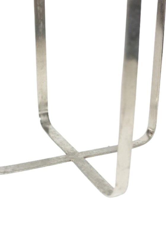 Image 1 of Sgabello rotondo in stile industriale in metallo e pelle. Anni '70