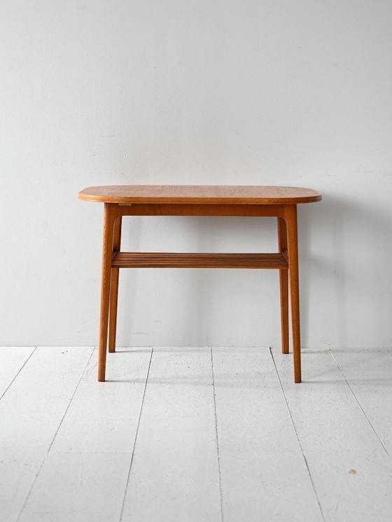 Image 1 of 1960s Scandinavian oak coffee table with slatted shelf
