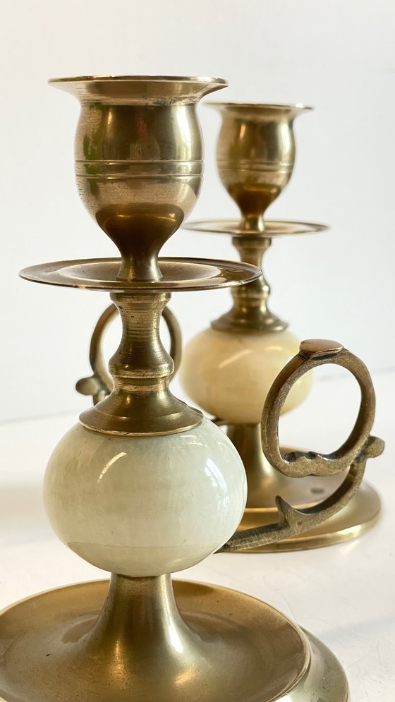 Image 1 of Candelieri vintage in onice, marmo e ottone