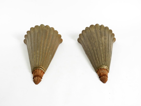 Two Large, Rare 1950s Wall Lamps Made of Wood With Aluminum Cladding – Wall lights (photo 9 of 20)