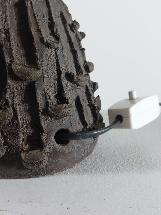 Image 1 of Vintage mid-century black brutalist ceramic lamp