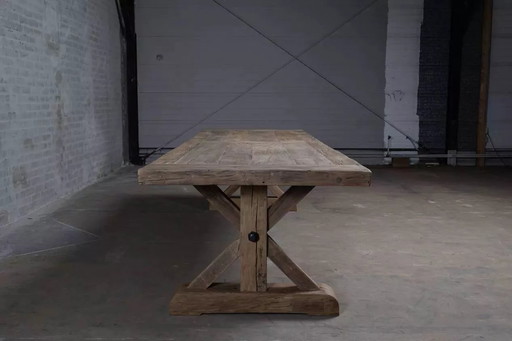 Table De Ferme En Chêne Massif Ancien Pieds Étoile - Longueur 200 Cm