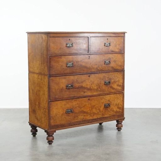 Grande commode double anglaise ancienne du début du XIXe siècle avec 5 tiroirs