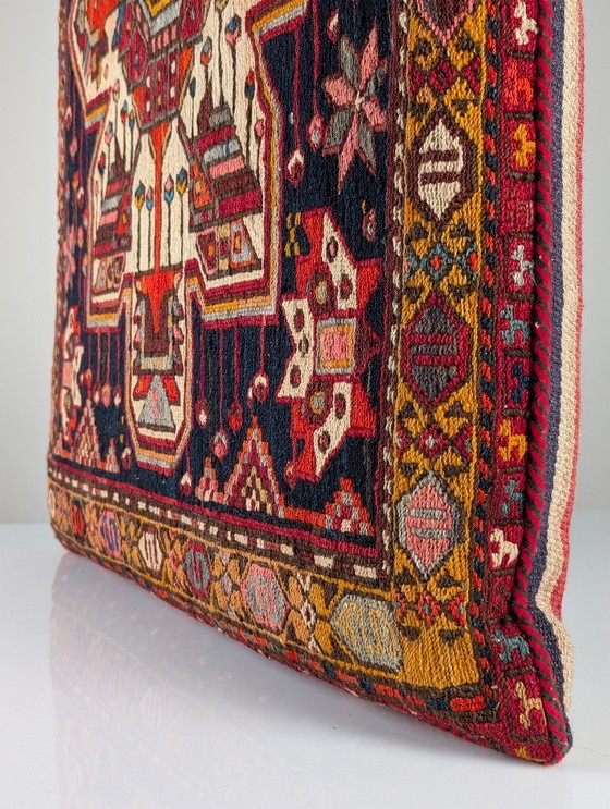 Image 1 of Gran cojín de suelo kilim soumak caucásico, de lana, mediados del siglo XX