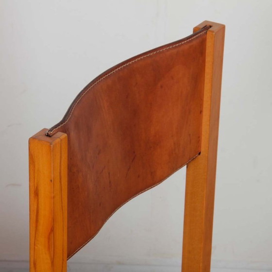 Image 1 of Set van 6 vintage stoelen in massief hout en leer, 1980