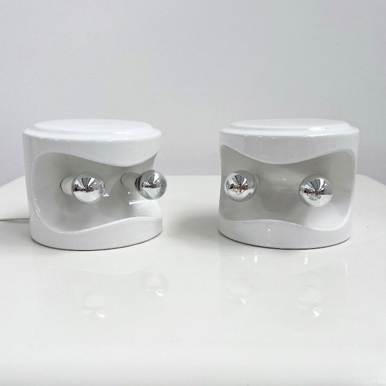 Pair Of White Stacking Ceramic Table Lamps From Perdomello 70 Italy, 1970s (photo 7 of 10)