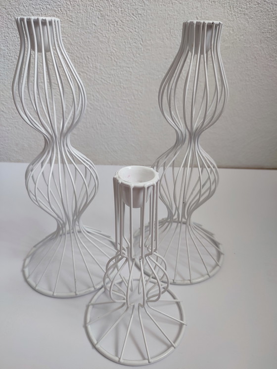 Image 1 of Set of three candlesticks candle holder white wire