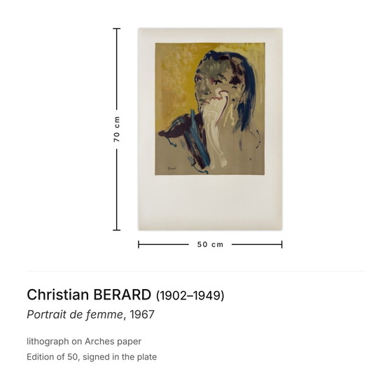 Image 1 of Christian BERARD Litografia Portrait de femme 1967
