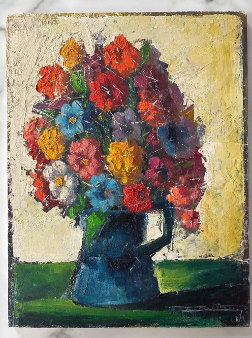 Small acrylic painting with palette knife, bouquet of flowers