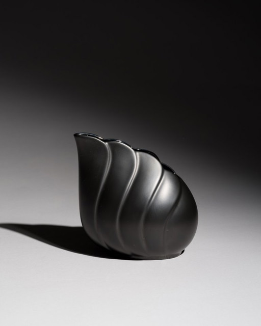 Rosenthal Porcelain Vase By Uta Feyl Black Matte Organic Sculptural Form Germany