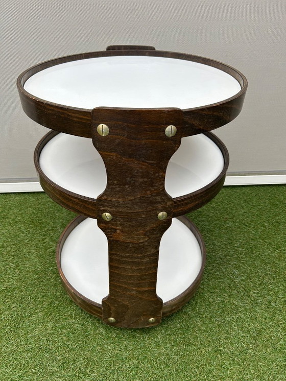 Image 1 of Ronde vintage design trolley van hout.
