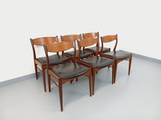 Set of 6 vintage Danish Scandinavian chairs by Aerthoj Jensen & Molholm in teak and skai from the 1960s