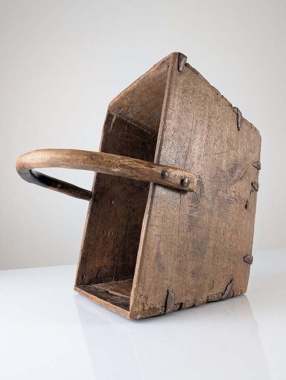 Image 1 of Antique Wooden Log Basket with Hand-Forged Hardware, Wabi-Sabi, 19th Century