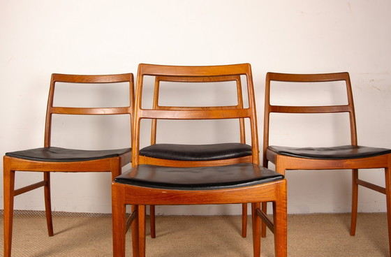 Image 1 of Set van 4 Deense stoelen van teakhout en leer, model 430, van Arne Vodder voor Sibast, 1960.