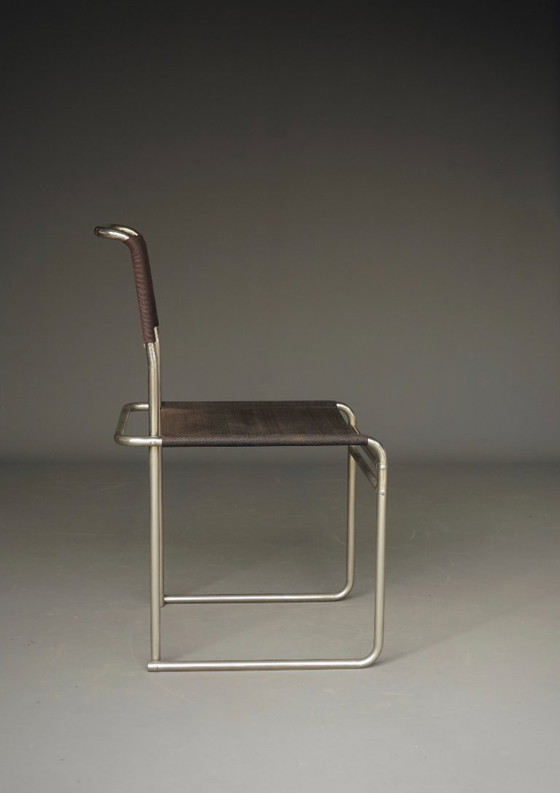Sedie da pranzo B40 in acciaio tubolare nichelato e tessuto Eisengarn di Marcel Breuer per Tecta, anni '80. (photo 22 of 27)