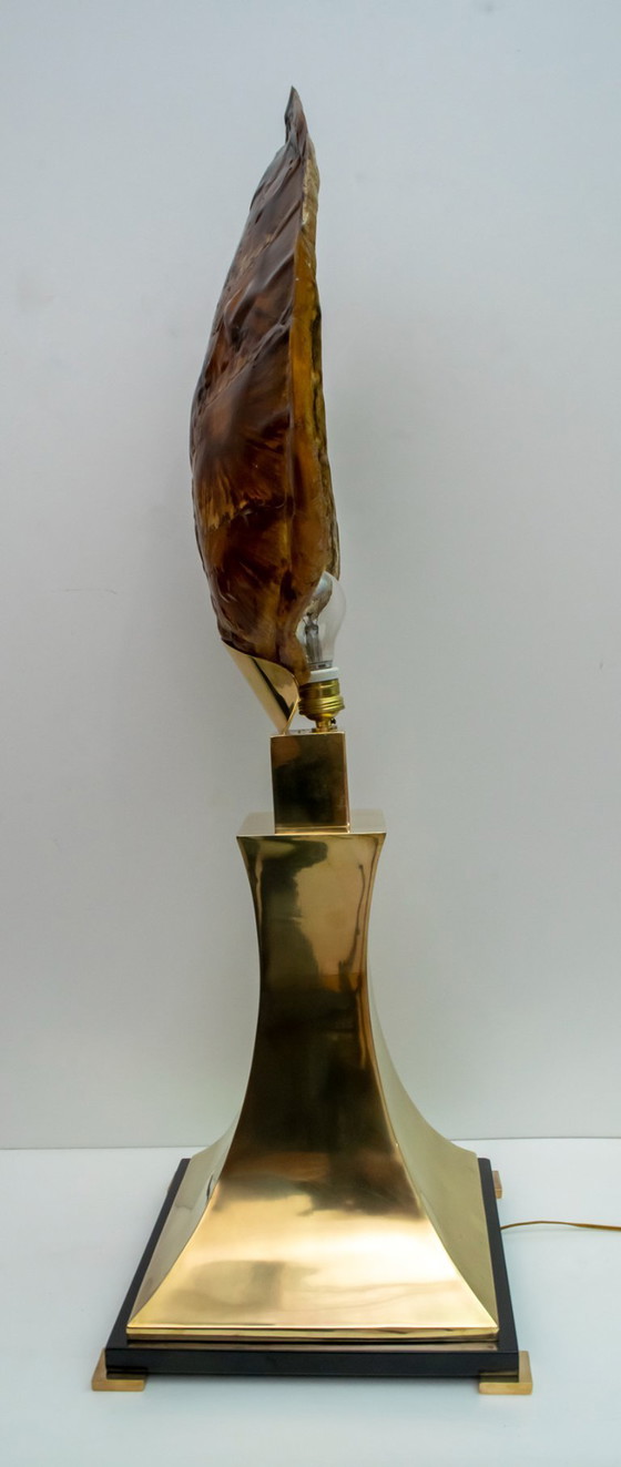 Image 1 of Lampada da tavolo in ottone e guscio di tartaruga, attribuita a Willy Daro
