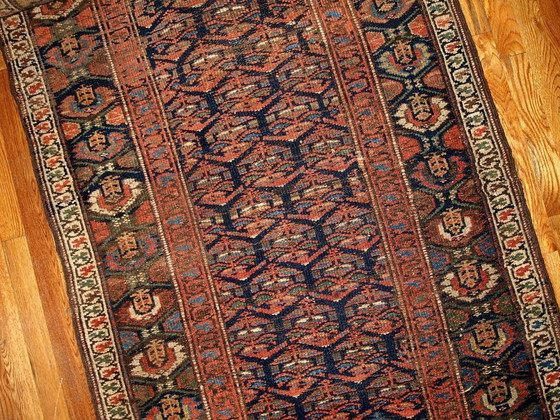Image 1 of Handmade antique Persian Kurdish runner 3.3' x 11.7' (100cm x 356cm) 1900s - 1B431