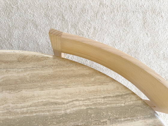 Image 1 of Ronde eettafel van natuurlijk travertin - Moderne vintage designtafel
