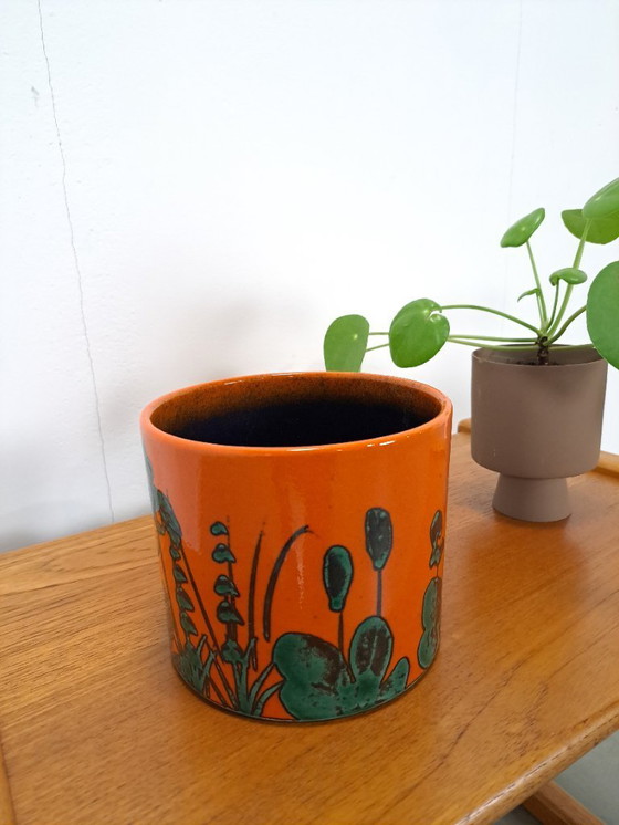 Image 1 of Pot de fleurs en céramique orange, Allemagne de l'Ouest, n° 4