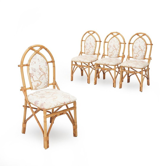 Image 1 of 4 Rattan and Fabric Chairs by Achille Ripamonti, 1980s