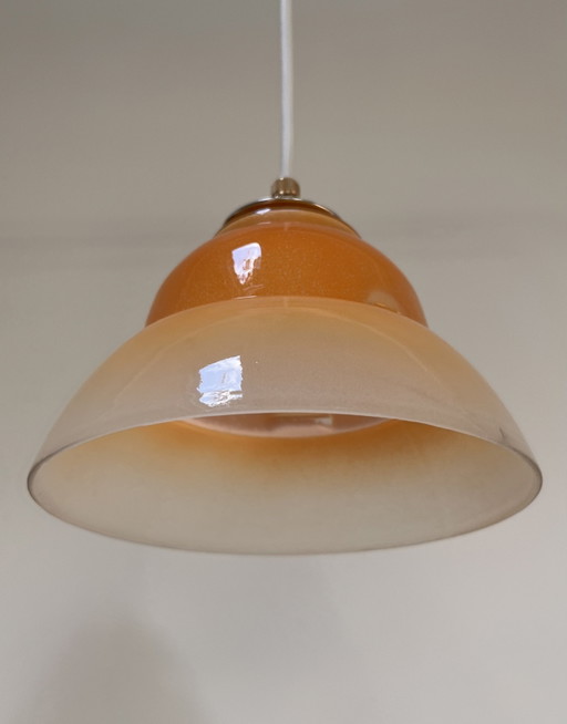 Vintage Tweekleurige Oranje Glazen Klok Hanglamp – hanglampen, Glass (photo 2 of 9)