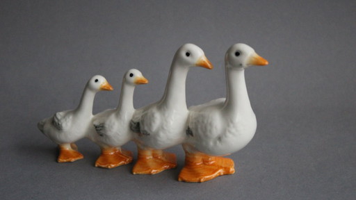Goebel cute goose family in single file, vintage art ceramic from the 1960s
