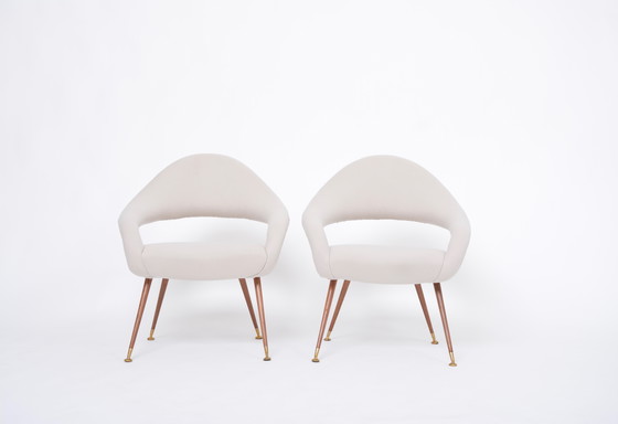 Image 1 of Pair of Rare Italian Mid-Century Lounge Chairs in the style of Model DU 55 P by Gastone Rinaldi