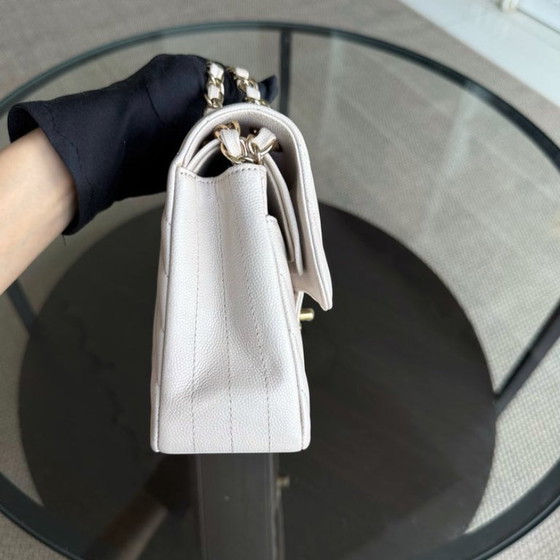 Image 1 of Chanel Classic Flap Small - Caviar 23CM Chevron Cream White Gold Hardware Series 26