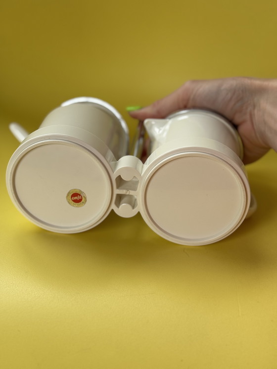 Image 1 of Vintage Emsa melk en suiker set – retro wit kunststof & chroom – West-Duits design jaren 70/80