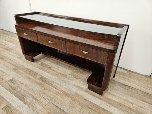 1940s Art Decò dressing table in walnut and brass