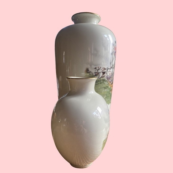 Image 1 of Mid-Century Heinrich Germany "Parforce" Fox Hunting Vase Set - 3 Pieces