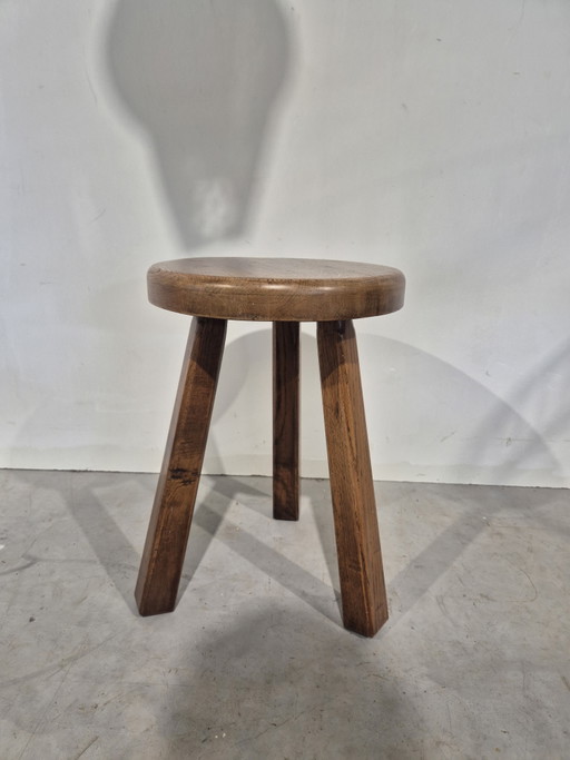 French solid wood 3-legged stool
