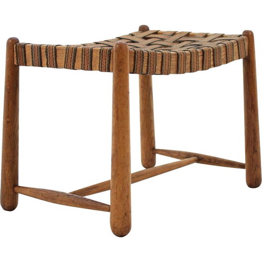 Vintage oak stool, Czechoslovakia 1960