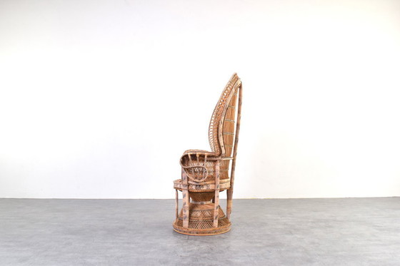 Image 1 of Fauteuil Emmanuelle en osier à motif paon, style Mid-Century, de Kok Maison, années 1970