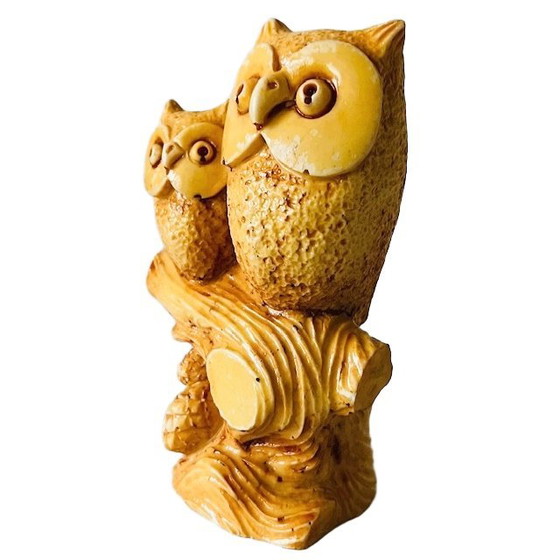 Image 1 of Vintage primitive owl figurine resin amber 1970s