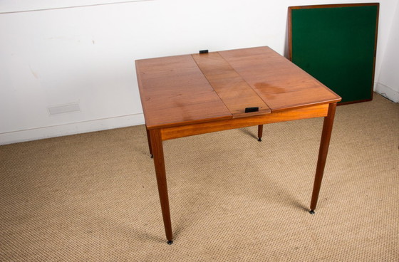 Image 1 of Table Danoise en Teck et Feutrine, extensible et réversible, pour repas ou jeux par Carlo Jensen pour Hundevad & Co 1958.