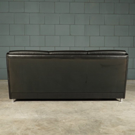 Image 1 of Set schwarzer Ledersofas aus der Mitte des Jahrhunderts – 1960er Jahre