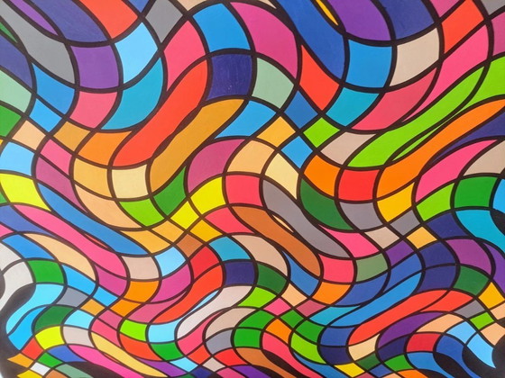 Image 1 of Tableau abstrait coloré "Million Colors" - peint à la main à l'acrylique sur MDF par Franklin van Dam (95x95 cm)