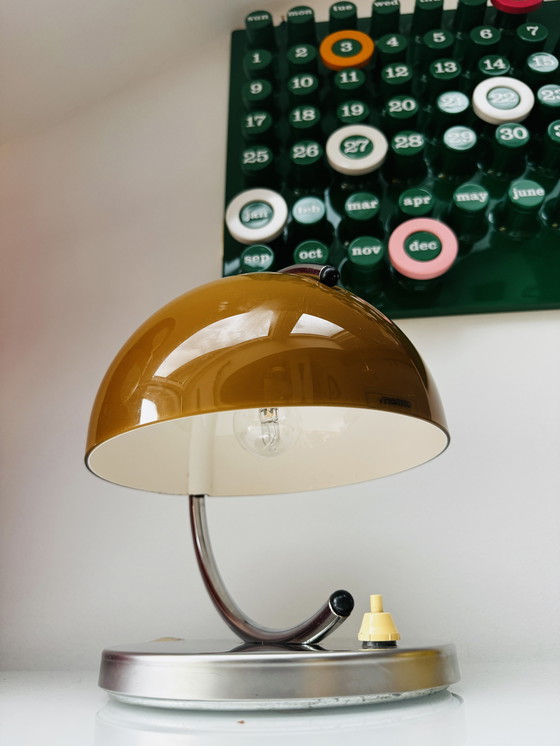 Image 1 of Space Age Caramel Colored Mushroom Table Lamp By Luigi Massoni For Meblo Guzzini