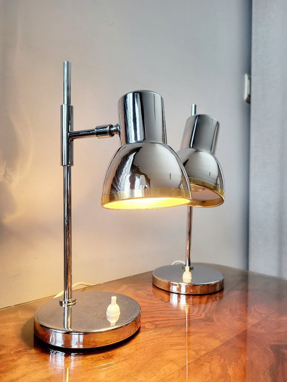 Image 1 of Juego de lámparas de mesa cromadas de mediados de siglo, S. A. Boulanger, década de 1970