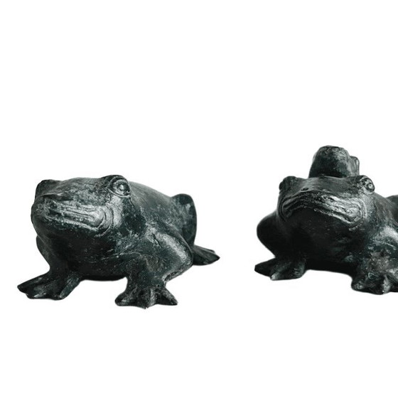 Image 1 of Set vintage di rane madre e figlio in bronzo, patina verde, anni '60
