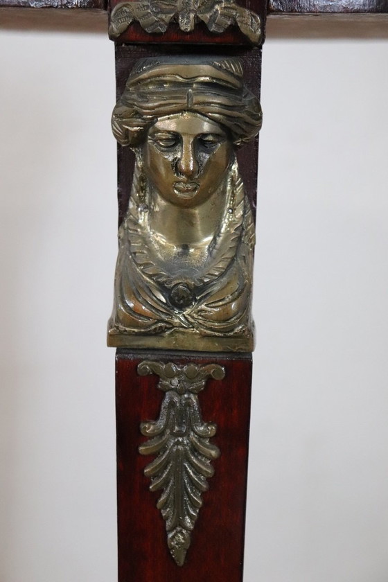 Image 1 of Guéridon aus Holz im Empire-Stil mit Bronze- und Marmorplatte