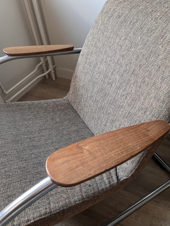 Image 1 of Fauteuil Harvink Deining avec structure tubulaire et accoudoir en teck