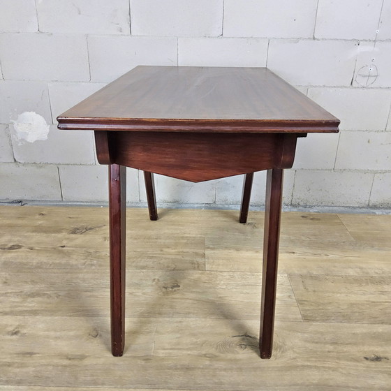 Image 1 of Vintage naaikastje van teakhout  / bijzettafel met klep 60s / naaitafeltje mid century 