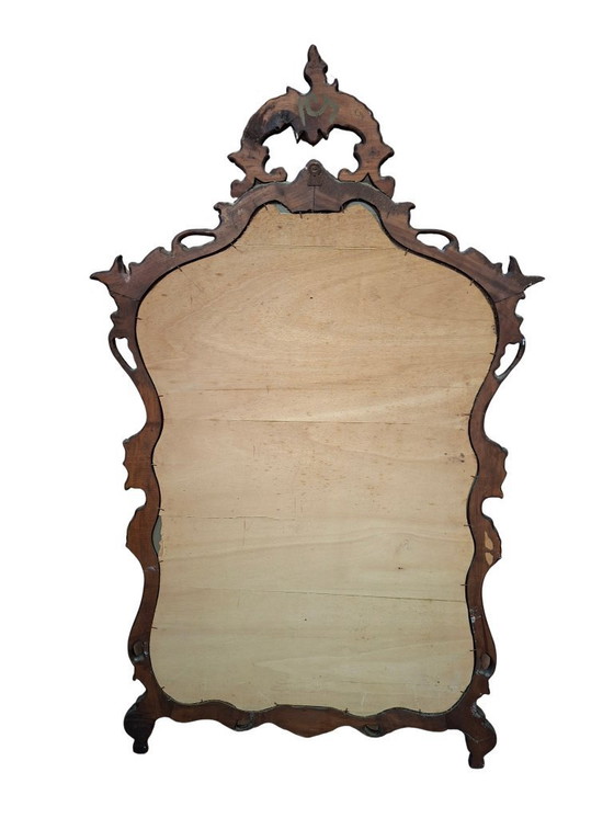 Image 1 of Originaler antiker Spiegel aus dem Jahr 1870 aus massivem Walnussholz im Rokoko-Stil