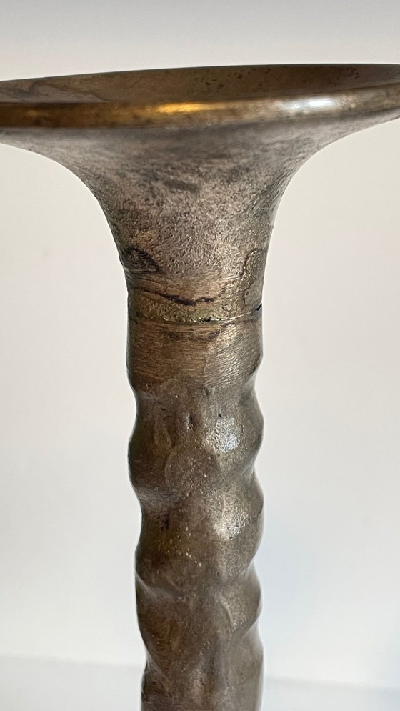 Image 1 of Een paar brutalistische vintage stalen kandelaars