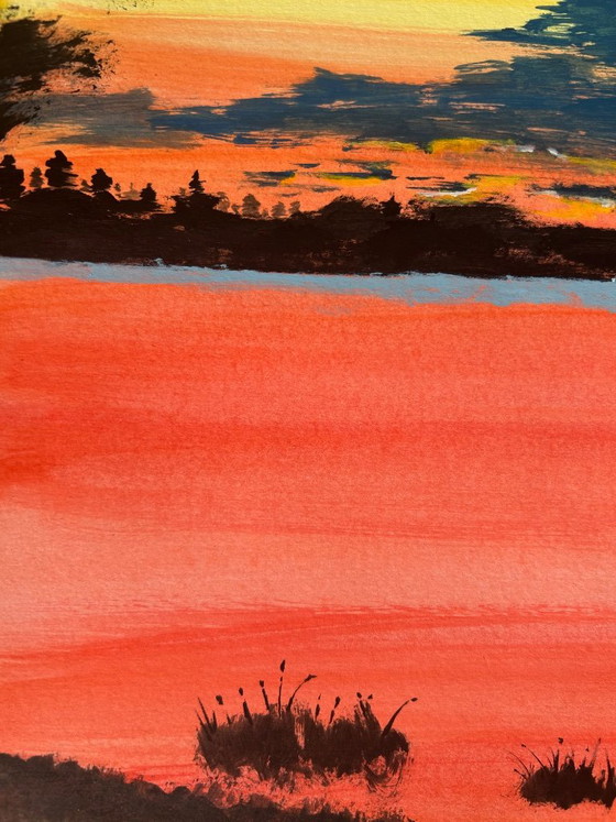 Acrylic 40 x 30 cm twilight on the lake – Fabriano, Wall decoration, Paper (photo 10 of 10)